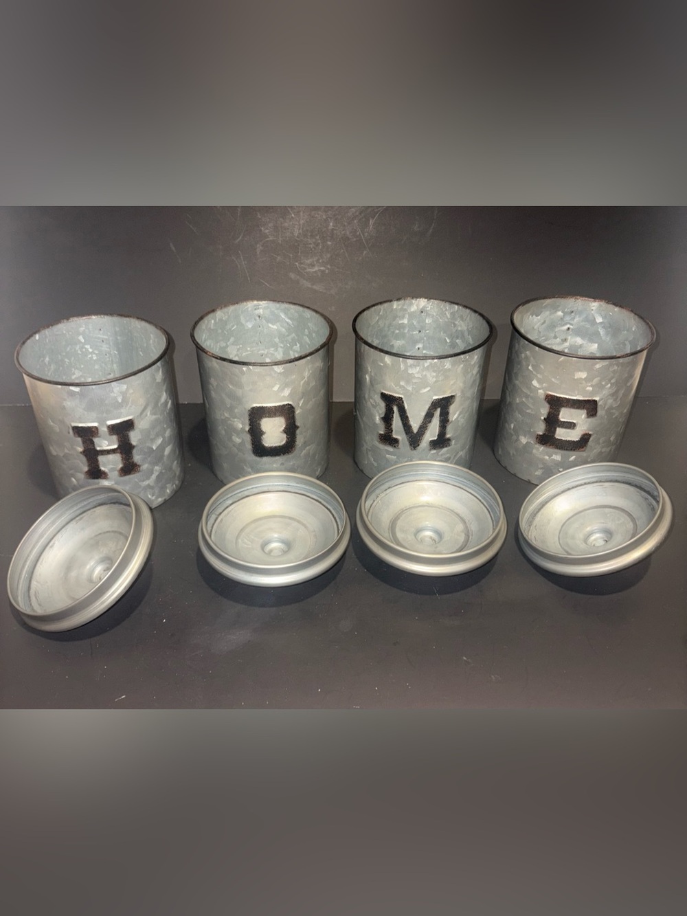 Galvanized Metal Canister Set - Lettered HOME - Picture 3 of 4